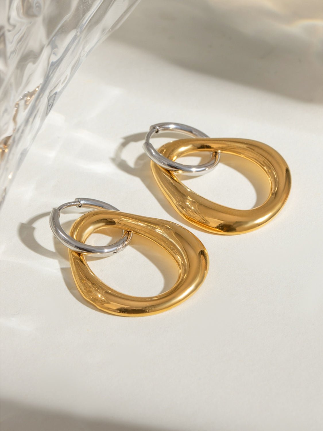 Megan | Two - Tone Hoop Drop Earrings - 100500788021678 - Jewellery - Ivory & White