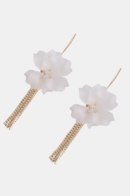 Mila | Floral Tassle Drop Earrings - 101300961930126 - Jewellery - Ivory & White