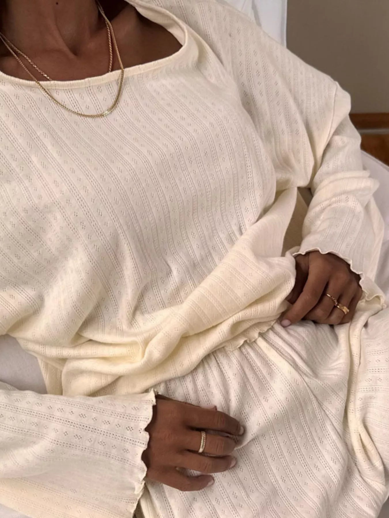 Monty | Ribbed Knit Long Sleeve Top and Shorts Lounge Set - 100100031369165 - Bridal Party Robes - Ivory & White