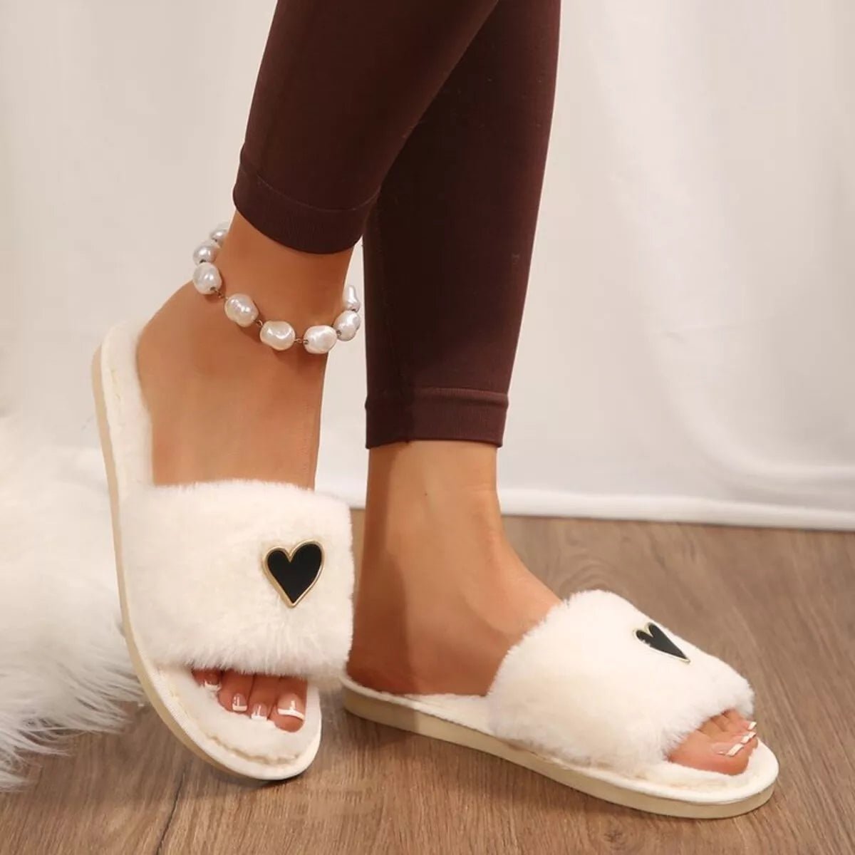 Noémie | Heart Open Toe Flats Slippers - 100600765800702 - Bridal Accessories - Ivory & White