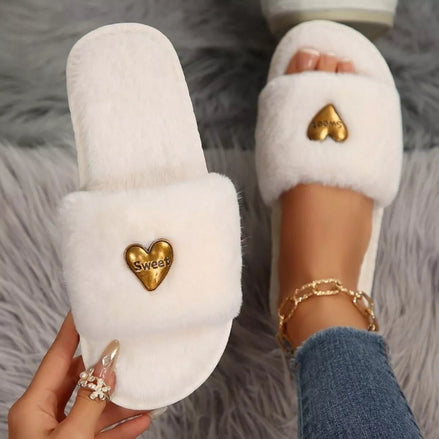 Noémie | Heart Open Toe Flats Slippers - 100600765805258 - Bridal Accessories - Ivory & White