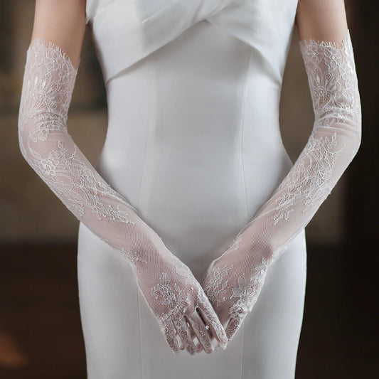 Odessa | Lace Gloves - 14:29WG054 - White - 1 - Bridal Accessories - Ivory & White