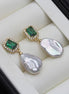 Riley | Emerald and Pearl Drop Stud Earrings - 200000226:29white pearl - Jewellery - Ivory & White